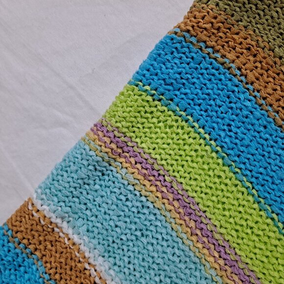 Crazy Horse Shirt Women XL Striped Colorful Artsy Open Knit Rainbow Stretchy - Picture 6 of 8